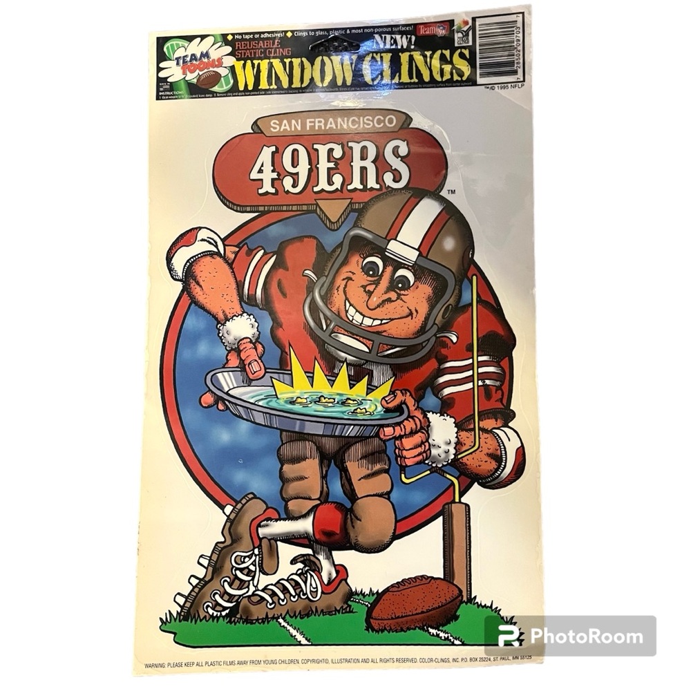 SF 49ers Team Toons Vintage 1995 Reusable Static Window Cling